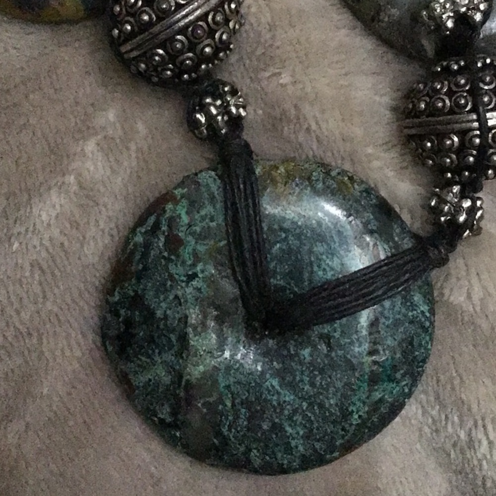 Turquoise Macrame Overlapping Donut Necklace - image 3